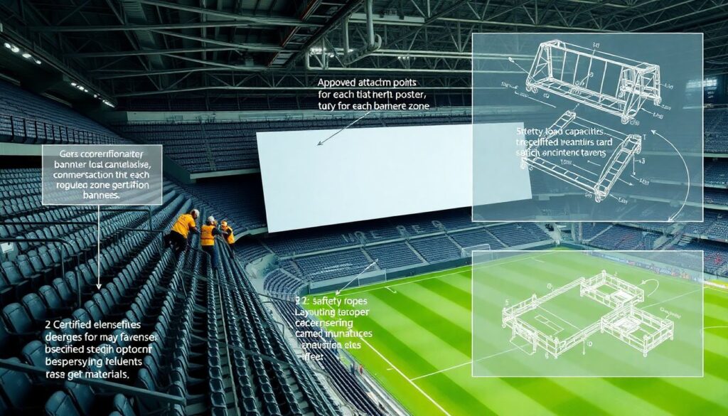 Инструкции по безопасной фиксации баннеров на стадионе - иллюстрация